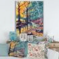 Landscape with River Autumn Forest Sunset  Wall Art