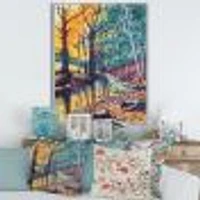 Toile « Landscape with River Autumn Forest Sunset »