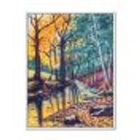 Landscape with River Autumn Forest Sunset  Wall Art