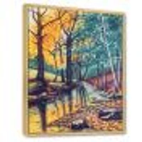 Landscape with River Autumn Forest Sunset  Wall Art