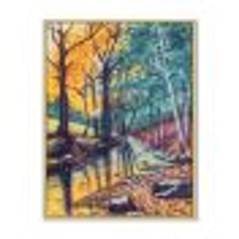 Landscape with River Autumn Forest Sunset  Wall Art