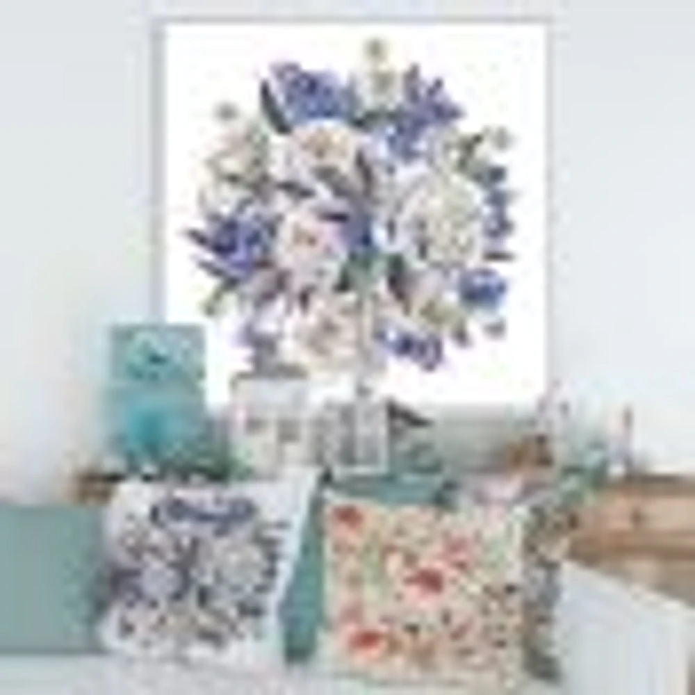 Bouquet Peonies White and Blue  Wall Art