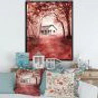 House Red Autumn Woods  Wall Art