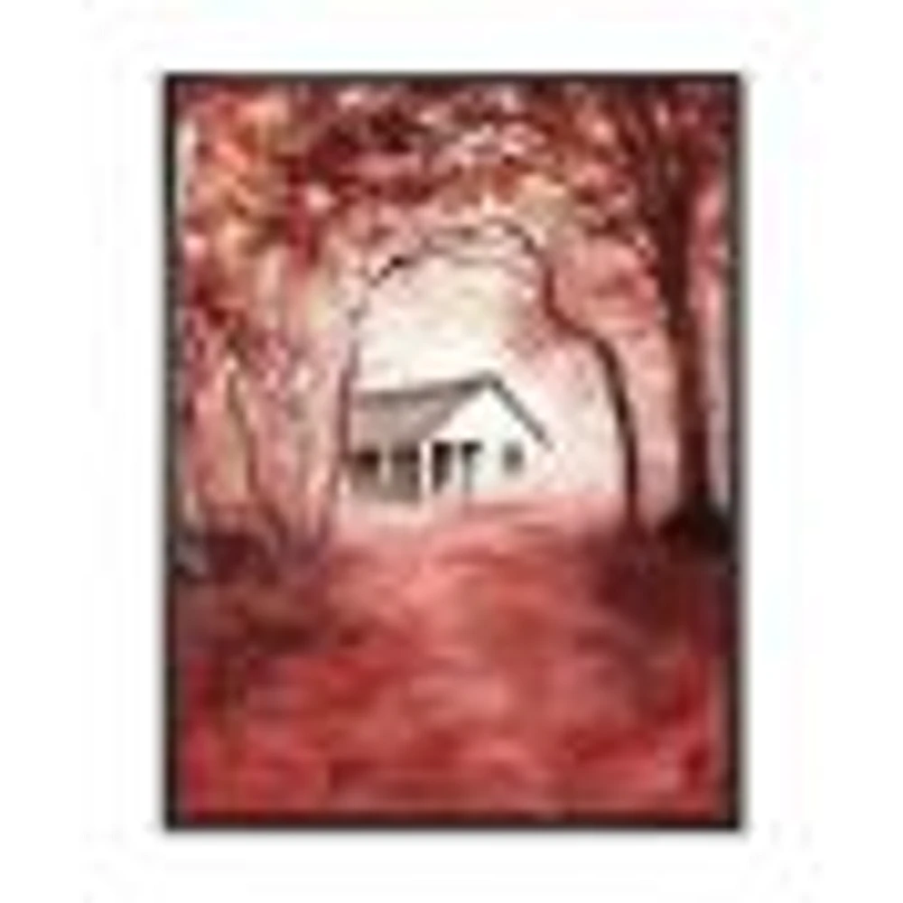 House Red Autumn Woods  Wall Art