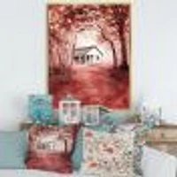 House Red Autumn Woods  Wall Art