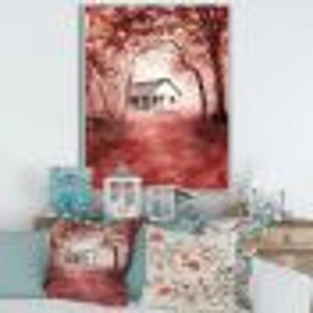 House Red Autumn Woods  Wall Art