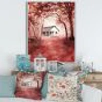 House Red Autumn Woods  Wall Art