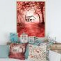 House Red Autumn Woods  Wall Art