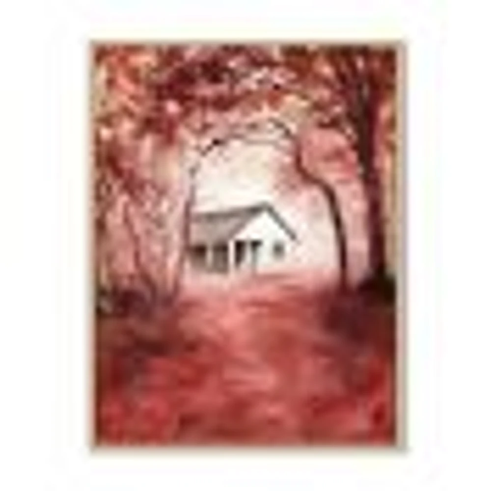 House Red Autumn Woods  Wall Art