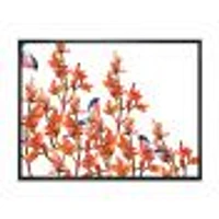 Flock of Bullfinches Birds on Orange Branches Wall Art