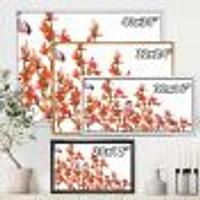 Flock of Bullfinches Birds on Orange Branches Wall Art