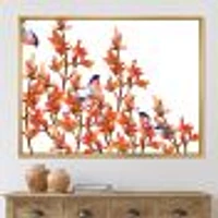 Toile « Flock of Bullfinches Birds on Orange Branches