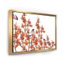 Flock of Bullfinches Birds on Orange Branches Wall Art