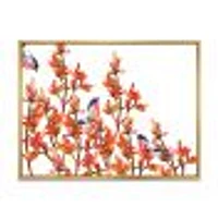 Toile « Flock of Bullfinches Birds on Orange Branches