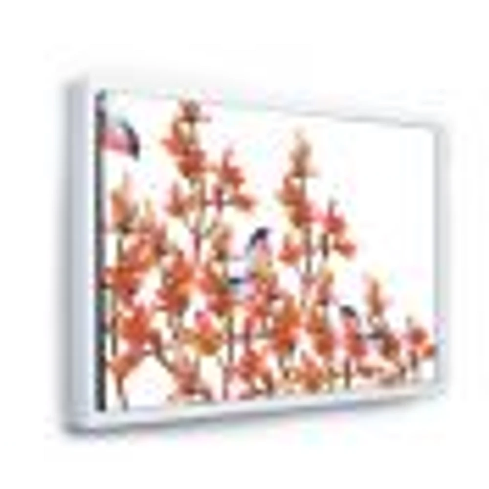 Flock of Bullfinches Birds on Orange Branches Wall Art