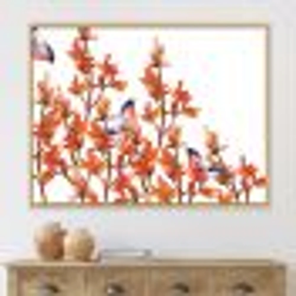 Flock of Bullfinches Birds on Orange Branches Wall Art