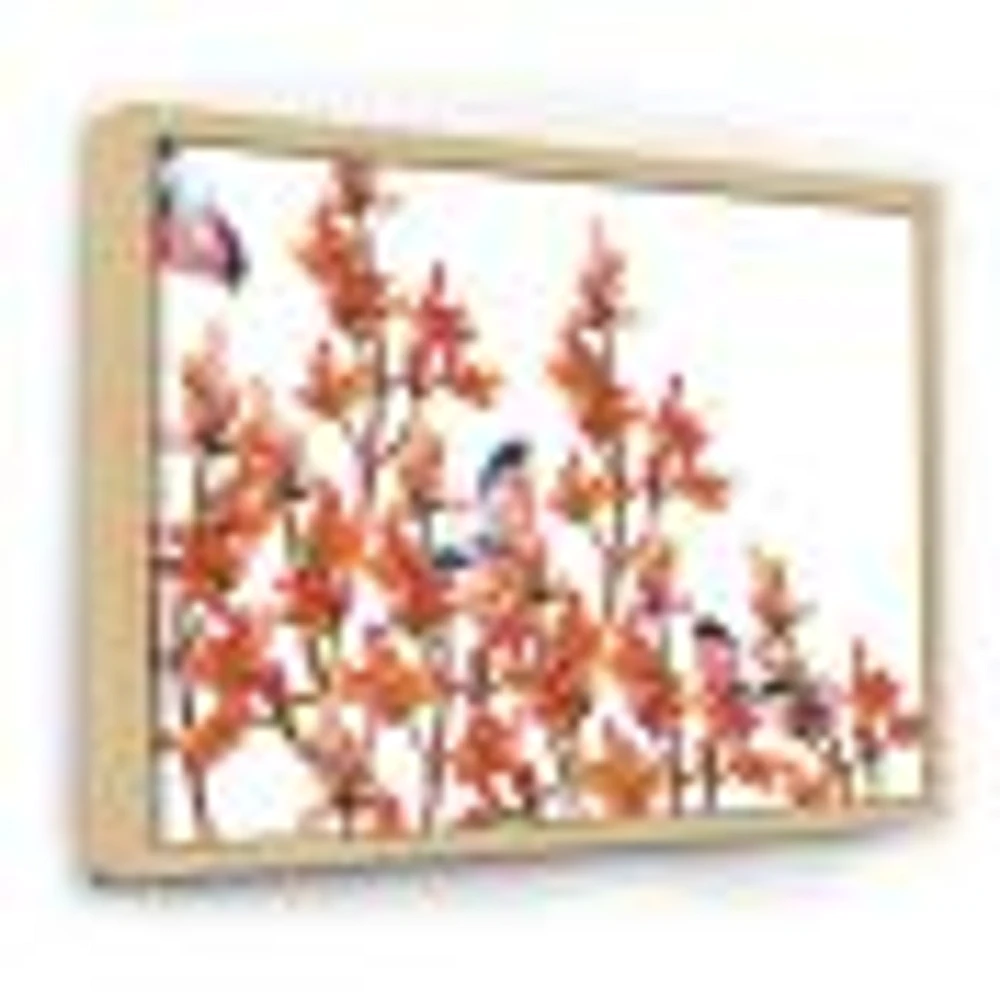 Flock of Bullfinches Birds on Orange Branches Wall Art