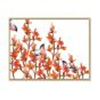 Flock of Bullfinches Birds on Orange Branches Wall Art