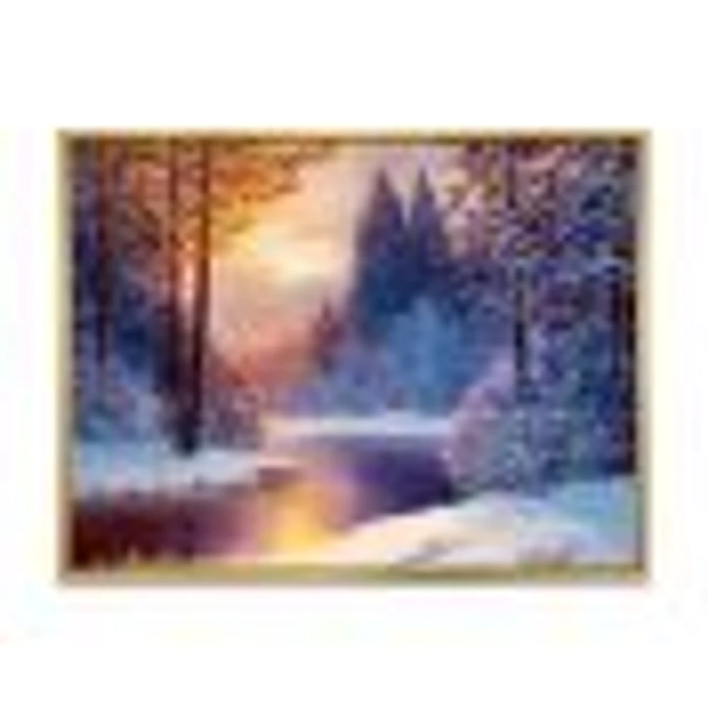 Winding River with Dark Blue Silhouettes of Trees  Wall Art