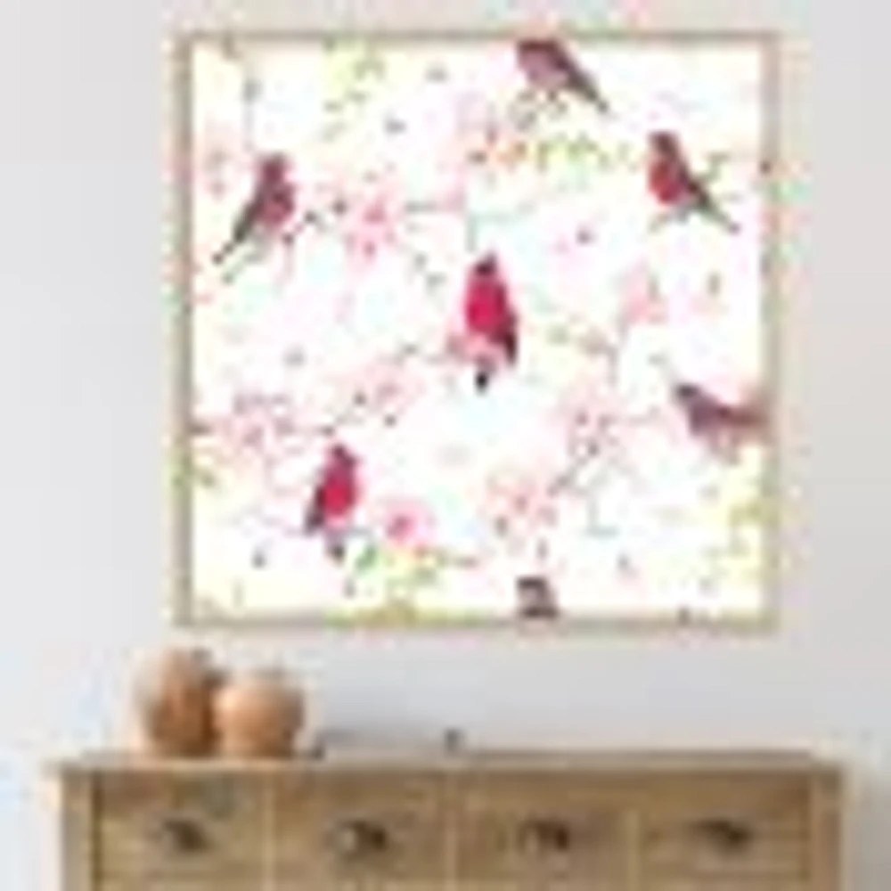 Toile « Red Bullfinches on Magnolia Tree