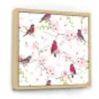 Red Bullfinches on Magnolia Tree  Wall Art