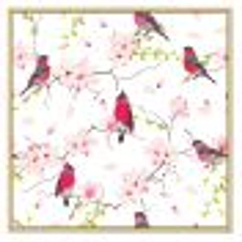 Toile « Red Bullfinches on Magnolia Tree