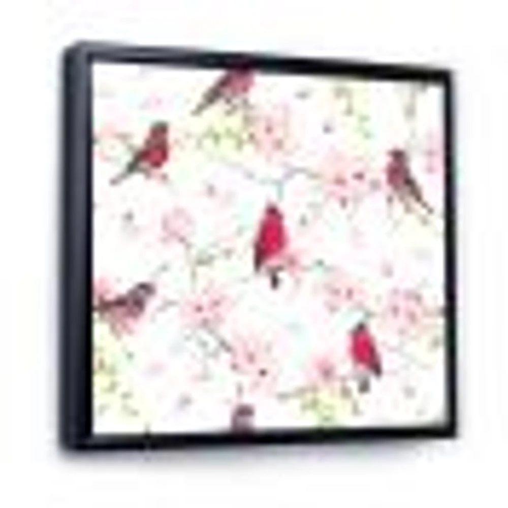 Red Bullfinches on Magnolia Tree  Wall Art