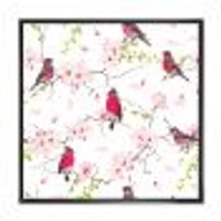 Red Bullfinches on Magnolia Tree  Wall Art