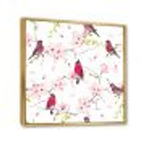 Red Bullfinches on Magnolia Tree  Wall Art