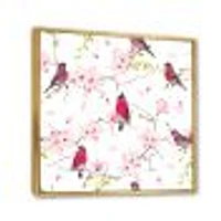 Toile « Red Bullfinches on Magnolia Tree