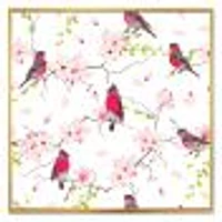 Toile « Red Bullfinches on Magnolia Tree