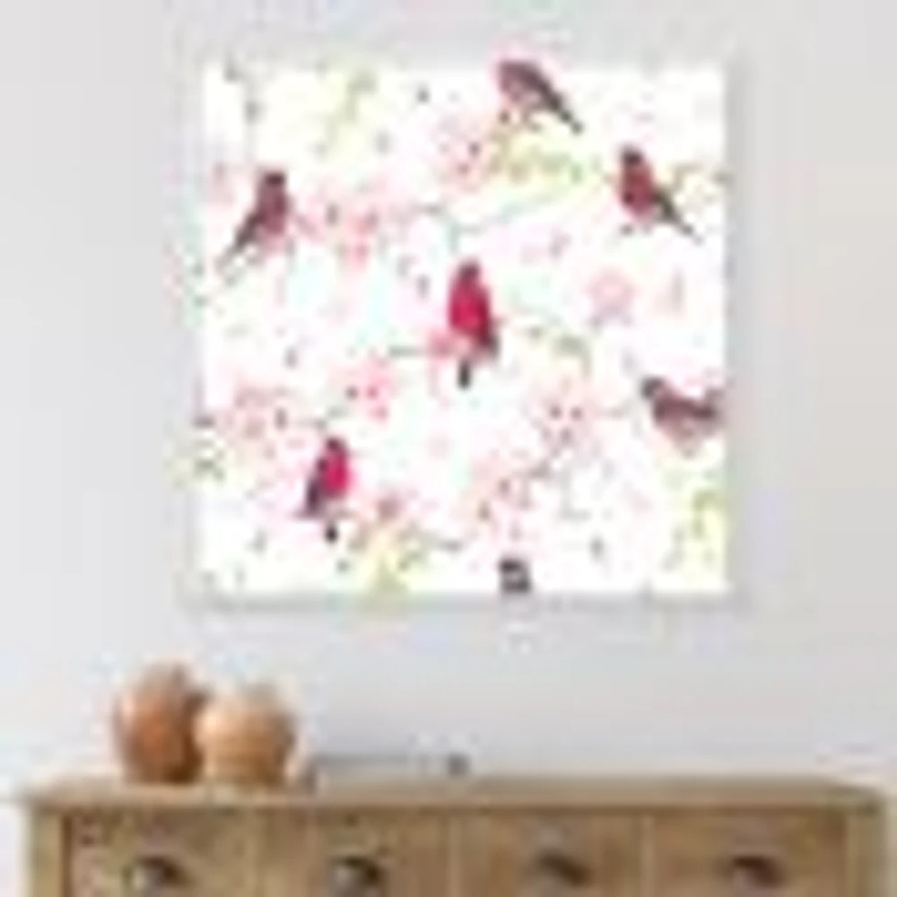 Red Bullfinches on Magnolia Tree  Wall Art