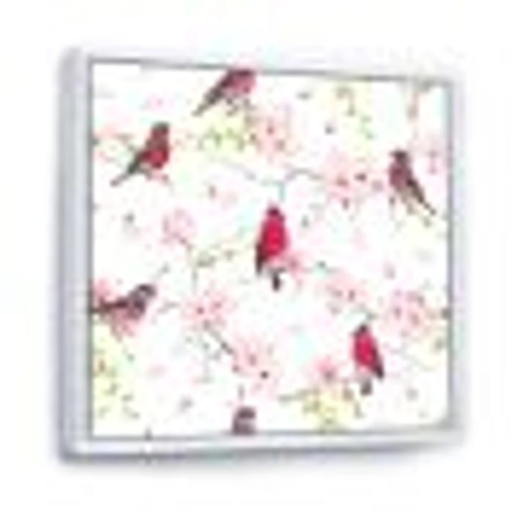 Toile « Red Bullfinches on Magnolia Tree