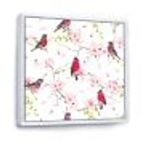 Toile « Red Bullfinches on Magnolia Tree