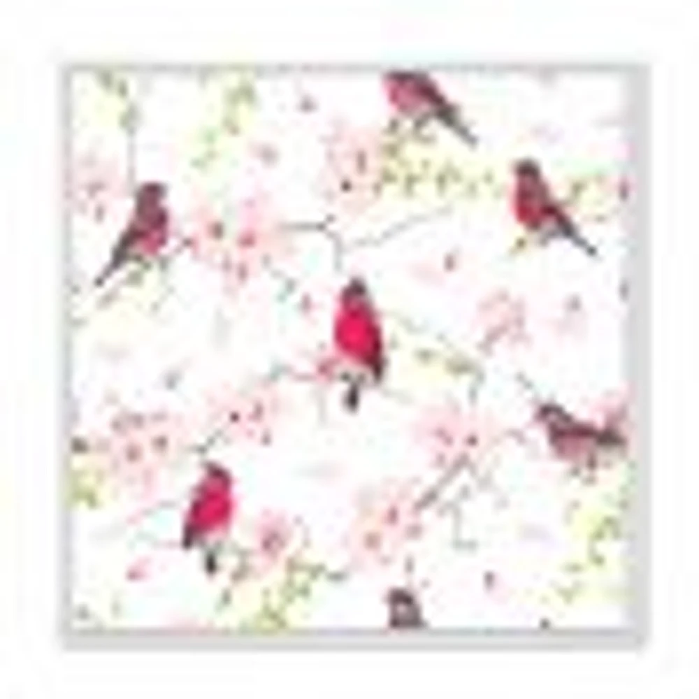 Red Bullfinches on Magnolia Tree  Wall Art