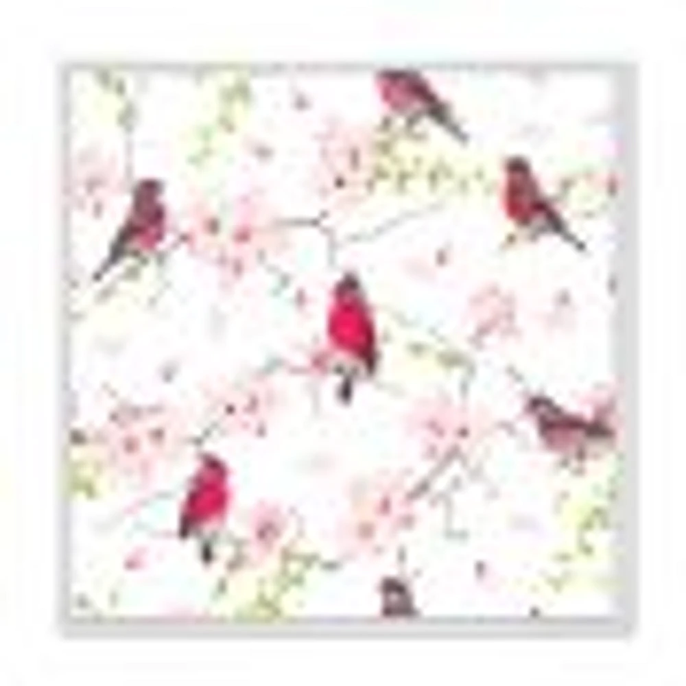 Toile « Red Bullfinches on Magnolia Tree