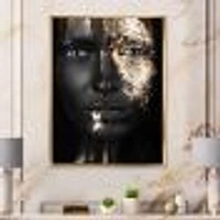 Portrait of A Afro American Girl with Gold Makeup  Wall Art