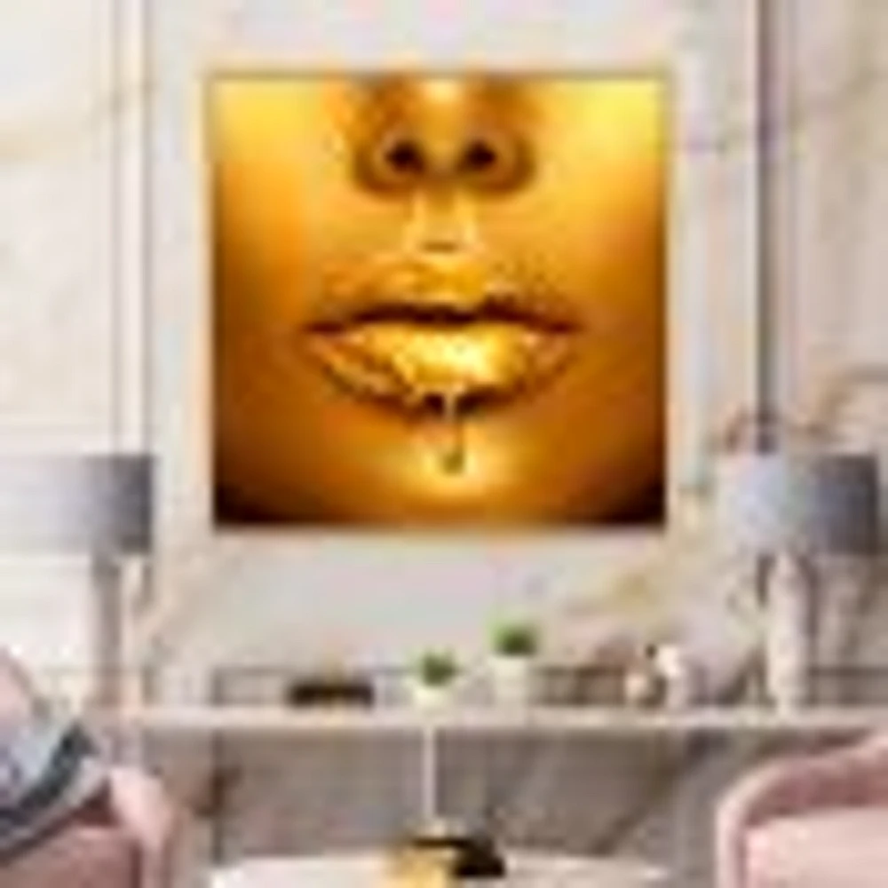 Gold Paint Drips From Sexy Woman Lips  Wall Art