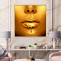 Gold Paint Drips From Sexy Woman Lips  Wall Art