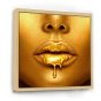 Gold Paint Drips From Sexy Woman Lips  Wall Art