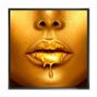 Gold Paint Drips From Sexy Woman Lips  Wall Art