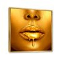 Gold Paint Drips From Sexy Woman Lips  Wall Art