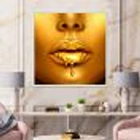 Gold Paint Drips From Sexy Woman Lips  Wall Art