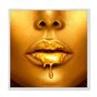 Gold Paint Drips From Sexy Woman Lips  Wall Art