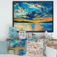 Cloudy Wide Open Sunset Over Ocean Horizon  Wall Art