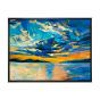 Cloudy Wide Open Sunset Over Ocean Horizon  Wall Art