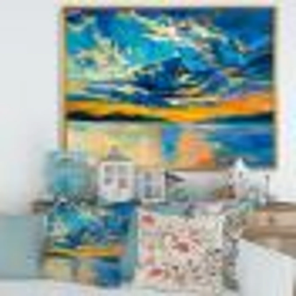 Cloudy Wide Open Sunset Over Ocean Horizon  Wall Art