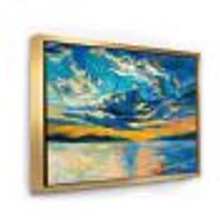 Cloudy Wide Open Sunset Over Ocean Horizon  Wall Art