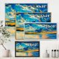 Cloudy Wide Open Sunset Over Ocean Horizon  Wall Art