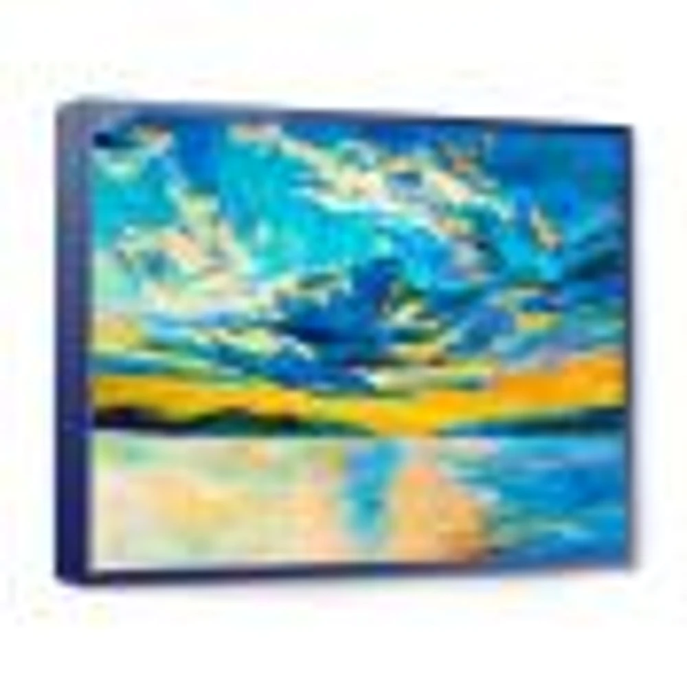 Cloudy Wide Open Sunset Over Ocean Horizon  Wall Art